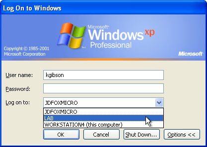 Windows XP Logon Select Domain