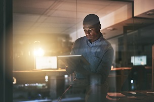 Man working on tablet