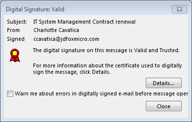 Outlook 2016 digital signature validation