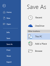 Save As menu in Microsoft Word 2019