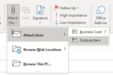 Microsoft Outlook menu screenshot