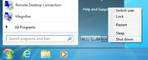 Windows 7 Shut Down menu