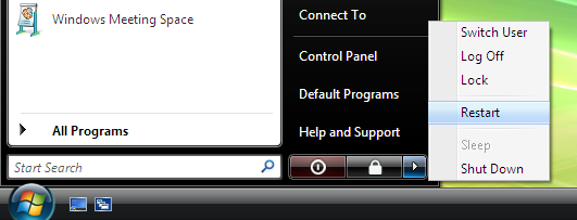 Windows Vista Restart menu