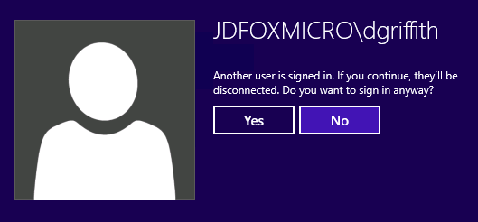 Windows 8 RDP: Another user is signed in. If you continue, they'll be disconnected. Do you want to sign in anyway?