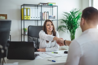 Business manager meeting her web site designer